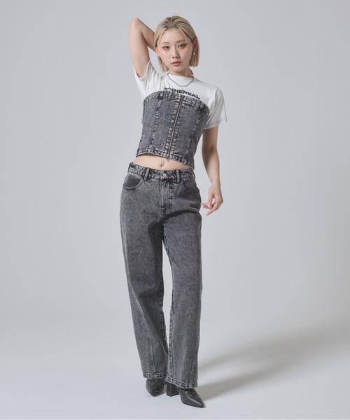lovan デニム セール】ケミカルウォッシュワイドデニムパンツ セットアップ