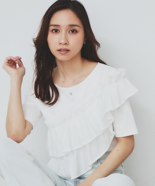 tシャツ Wエアーアシメフリルトップス レディース index tシャツ アシメフリルトップス「UV/接触冷感/洗濯機洗い可