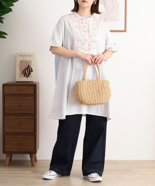 Emago（イマゴ） ブラウス シャツ レモン刺繍チュニックシャツ