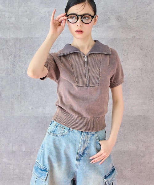 ANAP tシャツ ジップアップ ピグメント 半袖 トップス