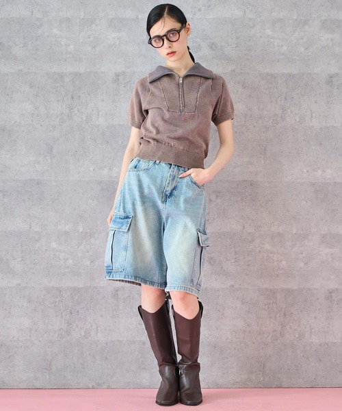 ANAP tシャツ ジップアップ ピグメント 半袖 トップス