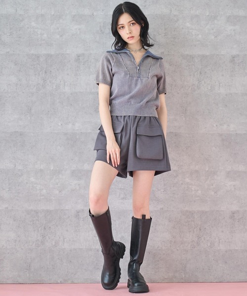 トップス agu ANAP tシャツ ジップアップ ピグメント 半袖 トップス
