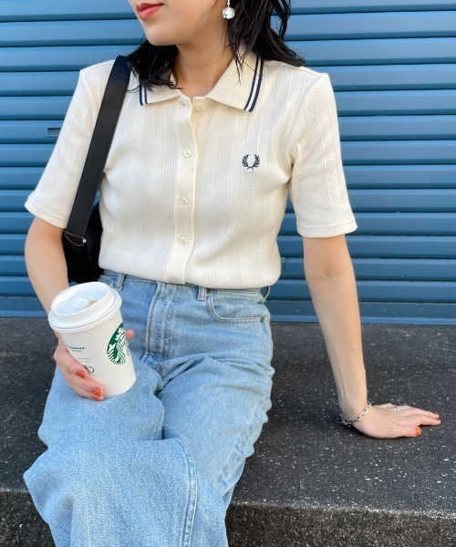 「FRED PERRY」 カーディガン 8 アイボリー レディース
