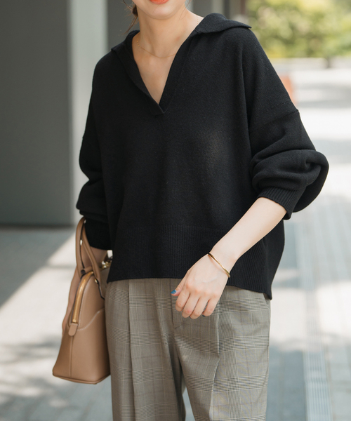 Spick&Span シアーポロシャツニットプルオーバー Spick & Span｜手洗い可 / シアーポロシャツニットプルオーバー