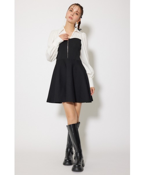 rienda（リエンダ） ワンピース シャツドッキングフレアニットミニ