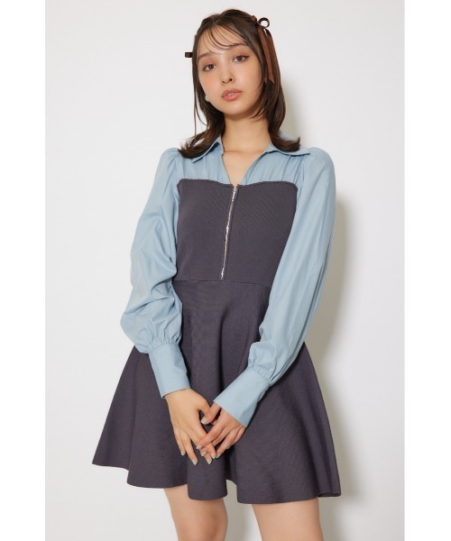 rienda（リエンダ） ワンピース シャツドッキングフレアニットミニ