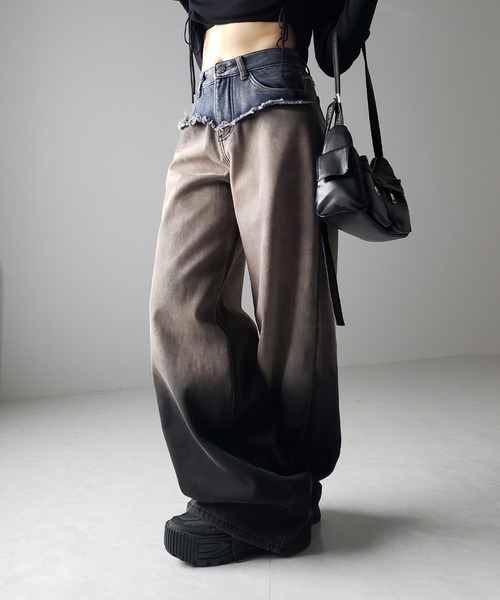 「me+em select」 加工デニムパンツ SMALL ブルー レディース