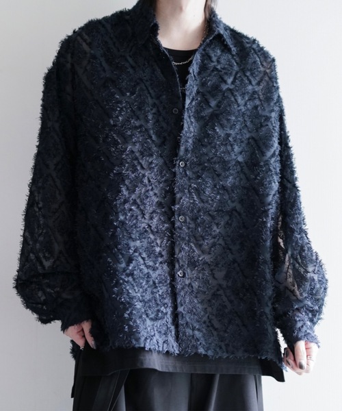 LILL（リル） シャツ ルーズシルエットフリンジシアーロングスリーブ