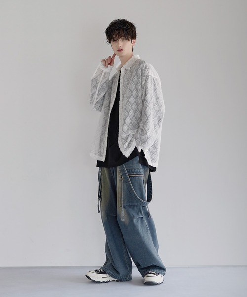 LILL（リル） シャツ ルーズシルエットフリンジシアーロングスリーブ