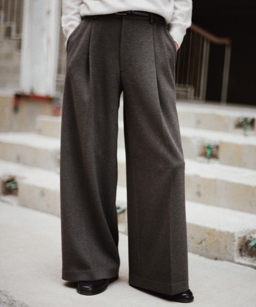 WYM LIDNM スラックス DOUBLE-FACED DEEP TUCK BAGGY SLACKS メンズ