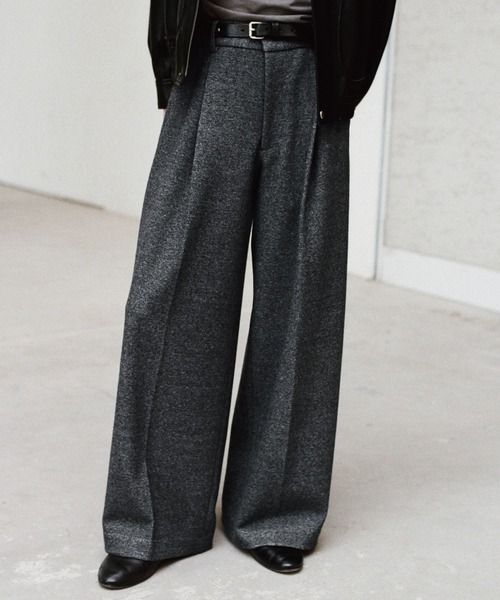 WYM LIDNM スラックス DOUBLE-FACED DEEP TUCK BAGGY SLACKS メンズ
