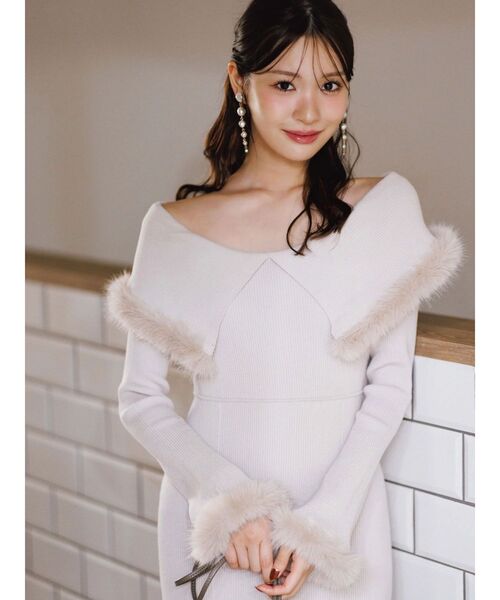 MERCURYDUO 千鳥柄ファーロングワンピ MERCURYDUO 千鳥柄ファーロングワンピ