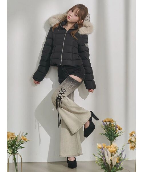ジーンズ デニム デニムパンツ サイドレースアップカットアウトデニムパンツ レディースの画像