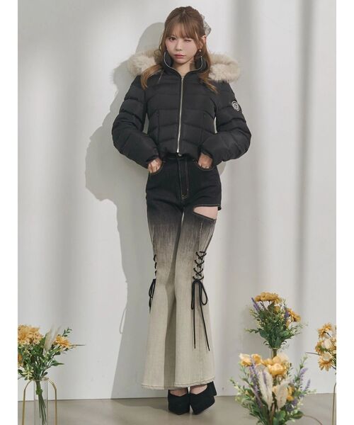 ジーンズ デニム デニムパンツ サイドレースアップカットアウトデニムパンツ レディースの画像