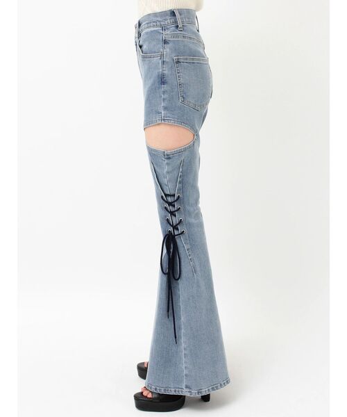 ジーンズ デニム デニムパンツ サイドレースアップカットアウトデニムパンツ レディースの画像