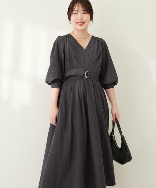 「natural couture」 7分袖ワンピース LL モカ レディース_画像3