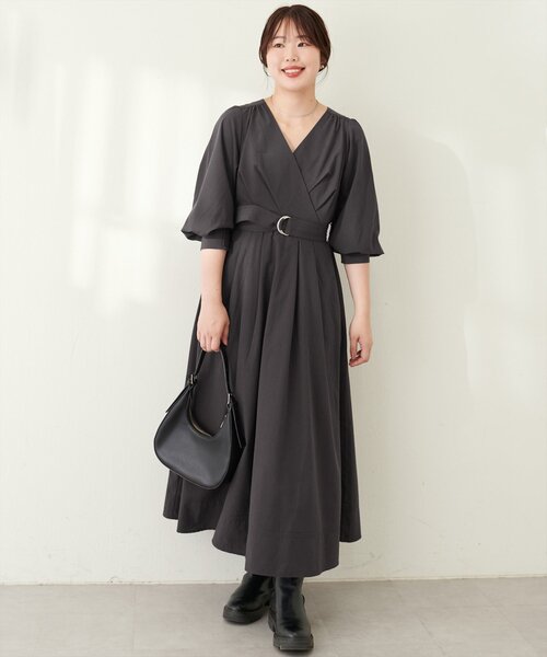 「natural couture」 7分袖ワンピース LL モカ レディース_画像5