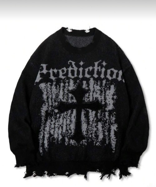 MONOCHROME セーター ニット クロスグラフィックダメージニット メンズ