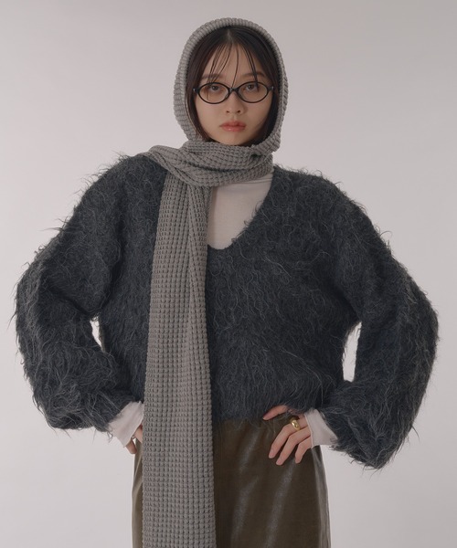 Perushu ニット セーター V Neck Shaggy Knit Pullover／Vネック
