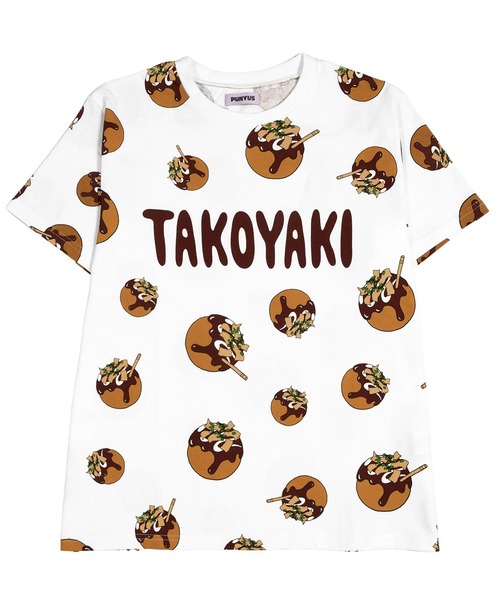 PUNYUS（プニュズ） tシャツ 半袖 たこ焼き総柄Tシャツ レディース
