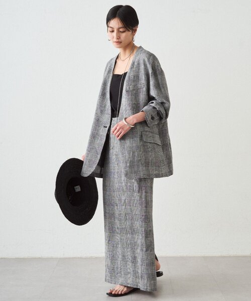 ラウンジドレス リネン混チェックジャケット 新品未使用 Loungedress（ラウンジドレス） ジャケット テーラードジャケット