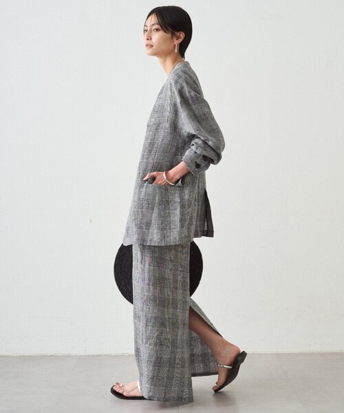 ラウンジドレス リネン混チェックジャケット 新品未使用 Loungedress（ラウンジドレス） ジャケット テーラードジャケット