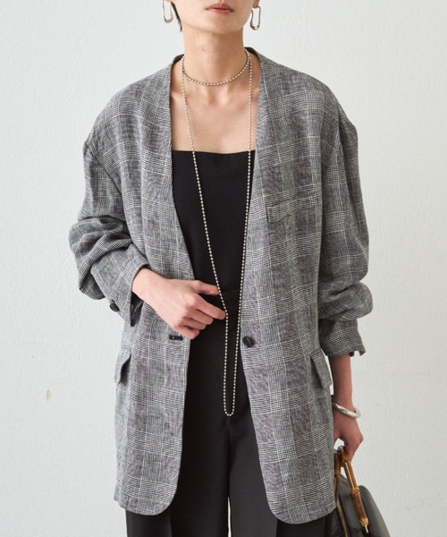 ラウンジドレス リネン混チェックジャケット 新品未使用 LOUNGEDRESS（ラウンジドレス）の「リネン混チェックジャケット