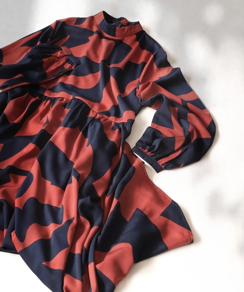 「antiqua」 「pattern torso」長袖ワンピース P ブルー系その他 レディース_画像2