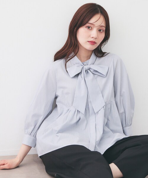 価格応⭐︎yori イッピーチェックブラウス　38 index（インデックス） ブラウス シャツ ペプラムブラウス／ボウタイ