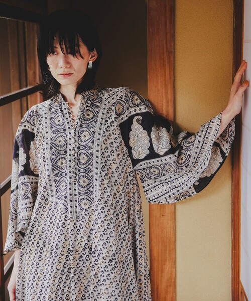 「Freada」 7分袖ワンピース フリ- ブラック レディース