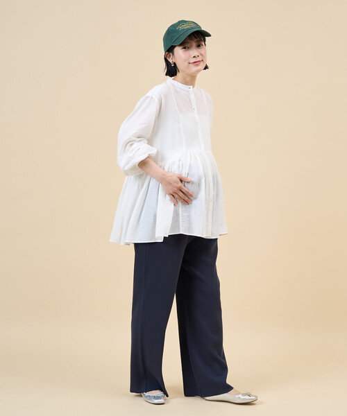 マタニティ 限定展開　「産前・産後対応」オーガニックコットン マタニティ セルフカット リブパンツの画像