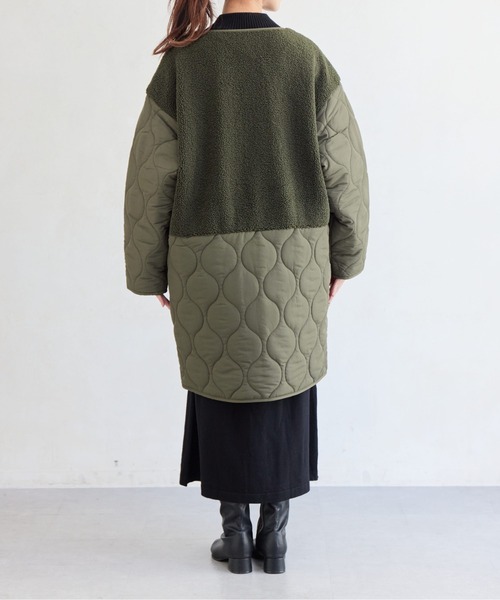 Chez toi（シェトワ） ノーカラーコート コート ボア×ひょうたんキルト