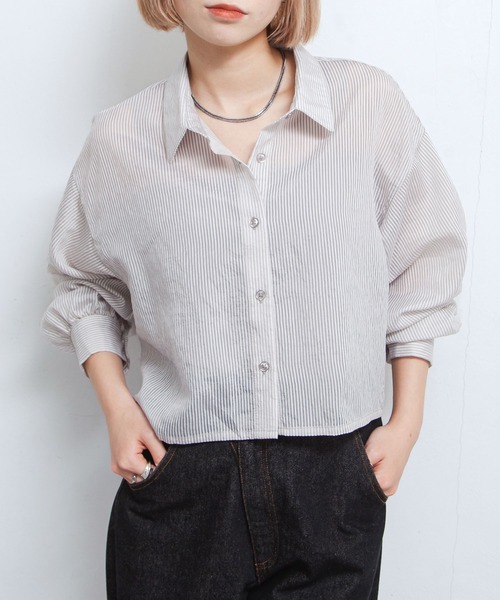 ブラウス シャツ シアーストライプクロップドシャツ レディース