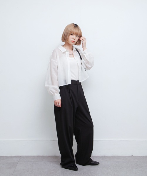 PLST シアーストライプクロップドシャツ PLST(プラステ)公式 | シアーストライプクロップドシャツ