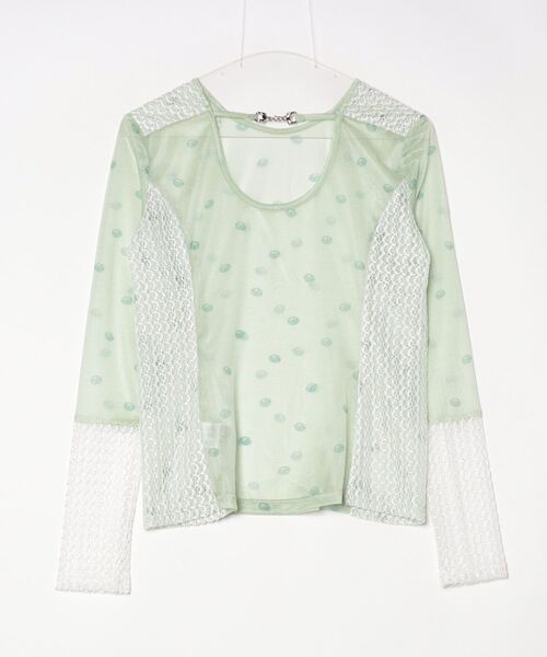 tシャツ heki ヘキ レース切替ロゴメッシュトップス レディース THE MILES tシャツ heki ヘキ レース切替ロゴメッシュトップス