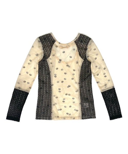 tシャツ heki ヘキ レース切替ロゴメッシュトップス レディース THE MILES tシャツ heki ヘキ レース切替ロゴメッシュトップス