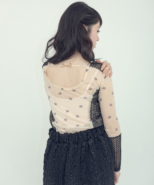 tシャツ heki ヘキ レース切替ロゴメッシュトップス レディース THE MILES tシャツ heki ヘキ レース切替ロゴメッシュトップス