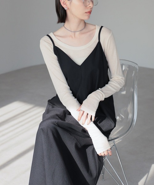 GILLIA ハワイ キャミソールフレアワンピース 裾カットオフ グレー S GILLIA ハワイ キャミソールフレアワンピース 裾カットオフ グレー S