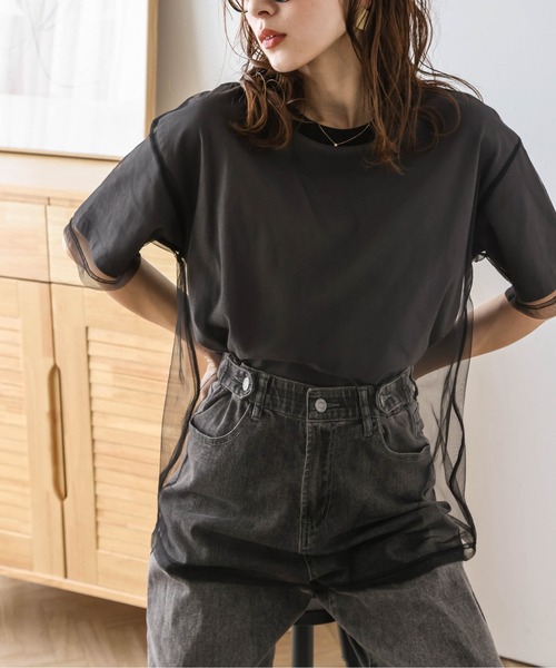 即完売品  チュールレイヤードTシャツ BAB（バブ） tシャツ チュールレイヤードトップス レディース