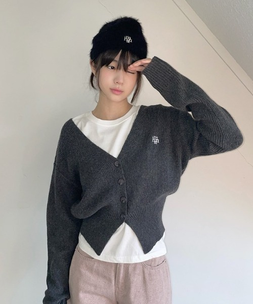 カーディガン A'GEM/9 × .kom 「muah muah/ムーアムーア」 STITCH WOOL KNIT CROP CARDIGAN/ウール
