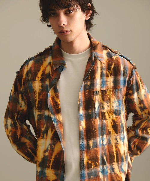 Revo. シャツ ブリーチ ペインティング加工 ルーズフィット オンブレ 