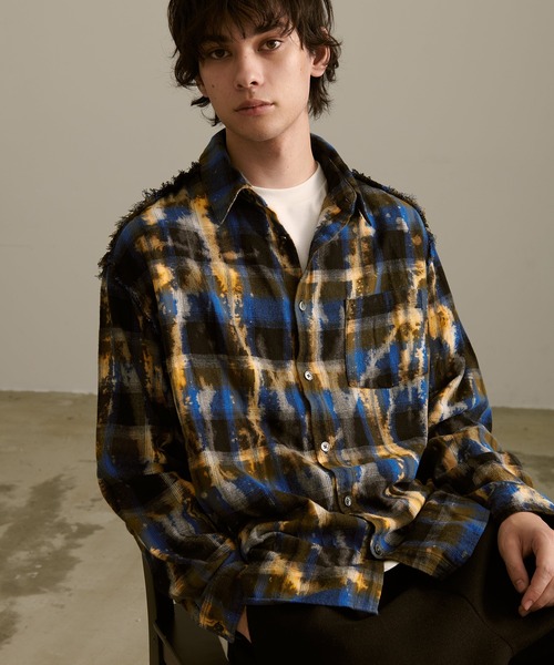 Revo. シャツ ブリーチ ペインティング加工 ルーズフィット オンブレ 