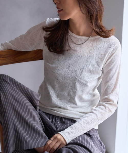 TRIANGLE PALETTE tシャツ シアーベロアトップス レディース