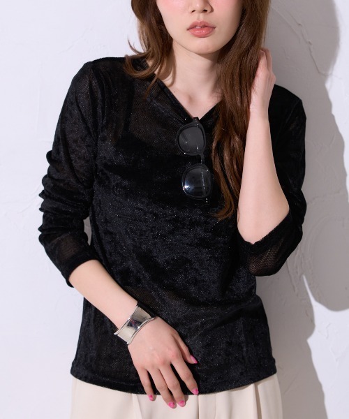 TRIANGLE PALETTE tシャツ シアーベロアトップス レディース