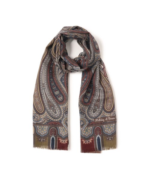 マフラー Holliday ＆ Brown / ウールシルク ペイズリーストール メンズ