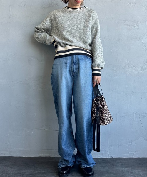 トレーナー スウェット 「別注」Healthknit / ライン リブ クルーネック スウェット レディース BEAMS WOMEN｜【別注】Healthknit / ライン リブ クルーネック