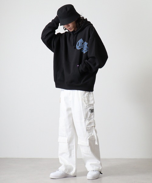 RE730 パーカー Denim applique embroidery pullover hoodie
