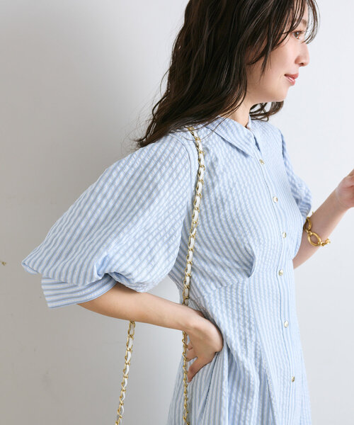 セール ストライプリボンロングシャツワンピース ストライプシャツワンピース2 | La boutique BonBon(ラブ