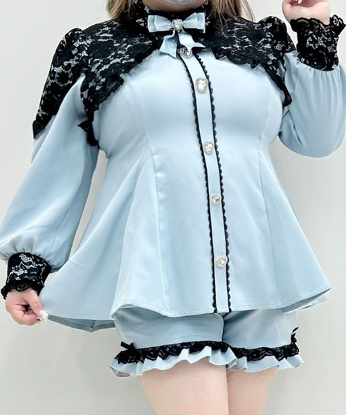 DearMyLoveWhip セットアップ キラキラハートビジューレース重ね