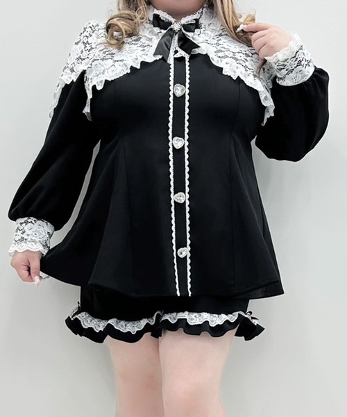 Dear my love whip キラハートビジューレースフリルセットアップ DearMyLoveWhip セットアップ キラキラハートビジューレース重ね